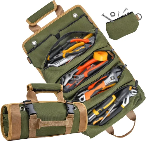 Vista 10 de Bolsa de herramientas, bolsas de herramientas para hombres, organizador de herramientas resistente, bolsa de herramientas enrollable portátil
