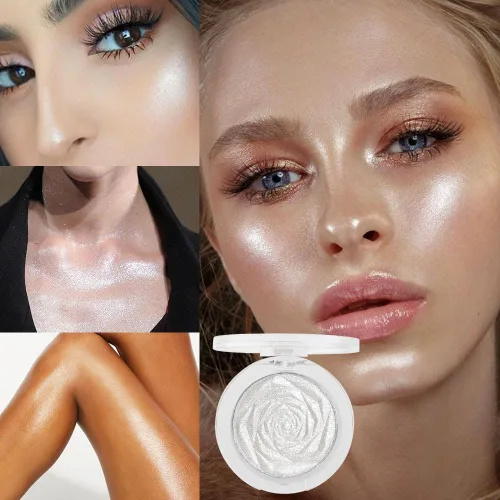 Vista 2 de evpct Iluminador facial de perla blanca y plata, maquillaje de brillo con purpurina de diamantes brillantes, paleta de sombras de ojos en polvo