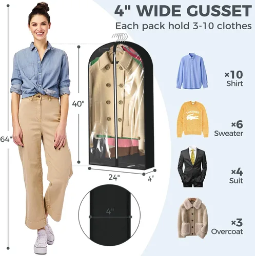Vista 30 de 10 bolsas de ropa de 40 pulgadas para colgar ropa, bolsas transparentes para almacenamiento de ropa, bolsas de ropa para guardar ropa, bolsas