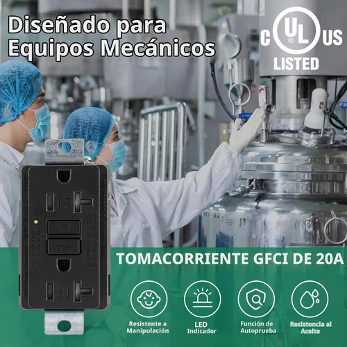 Vista 4 de Wengart Generador de 20 amperios GFCI Outlet 125V, estándar UL 2018, interruptor de circuito de falla de tierra de grado industrial