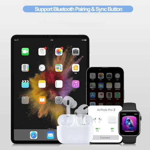 Vista 9 de Funda de carga USB-C para AirPods Pro y Pro2, compatible con AirPod Pro y Pro2 de repuesto, batería integrada de 450 mAh con botón de sincronización