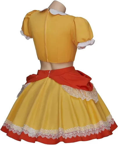 Vista 4 de Willyacos Disfraz de princesa margarita para adultos, vestido corto sexy con margaritas amarillas para cosplay, falda corta para mujeres