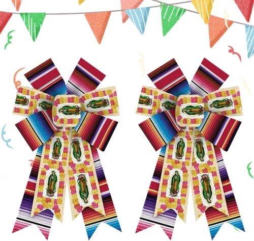 Vista 6 de Hying Arcos grandes de fiesta mexicana para corona, lazos de corona de fiesta mexicana, lazos de arpillera rojos y negros, lazos de burro del Cinco