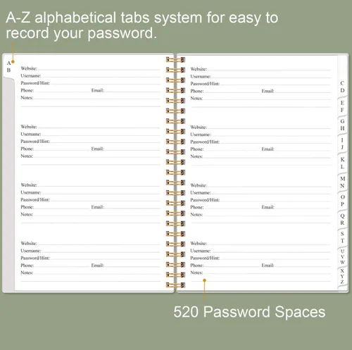 Vista 45 de Libro de contraseñas con pestañas alfabéticas, libro de bolsillo pequeño para iniciar sesión en computadora y sitio web, libro de registro