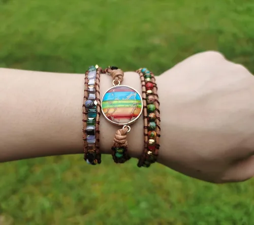 Vista 3 de ZOSOJONA Pulsera envolvente para mujer, estilo bohemio, con cuentas de piedra de cristal de jaspe natural