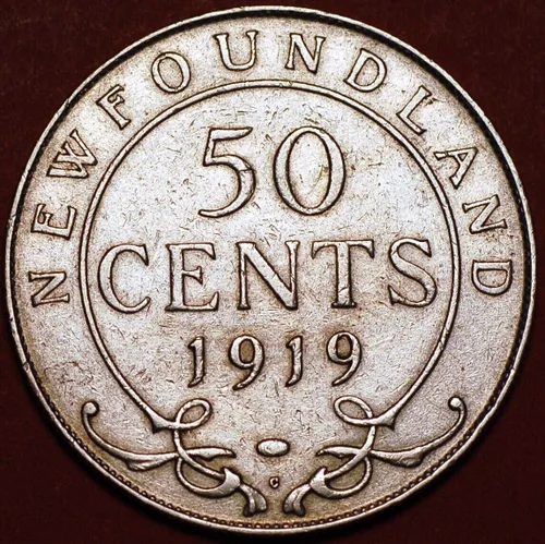 Vista 3 de 1911-1919 Moneda de Plata Canadiense de 50 Cent Terranova I emitida bajo el rey Jorge V I Monetizado por el gobierno canadiense