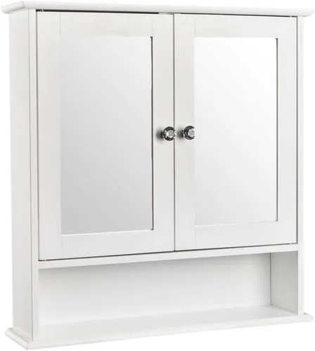 Vista 4 de Armario de baño con espejo, botiquín montado en la pared con puertas y estantes, gabinete de almacenamiento de baño de madera, armario sobre