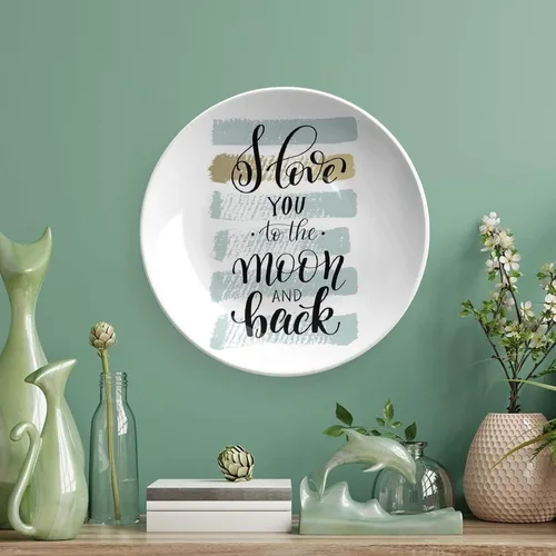 Vista 5 de XISUNYA Plato decorativo de 6 pulgadas, plato de cena con texto en inglés "I Love You to the Moon and Back", accesorio de decoración de cerámica