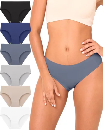 Vista 8 de BAMBOO COOL Ropa interior sin costuras para mujer, calzones de bikini de Multicolor E (paquete de 6)