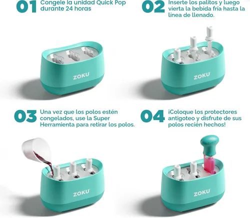 Vista 5 de ZOKU Nueva máquina triple rápida para hacer estallar, crea 3 paletas en minutos, incluye súper herramienta, 6 palos y protectores de goteo, 2 tazas
