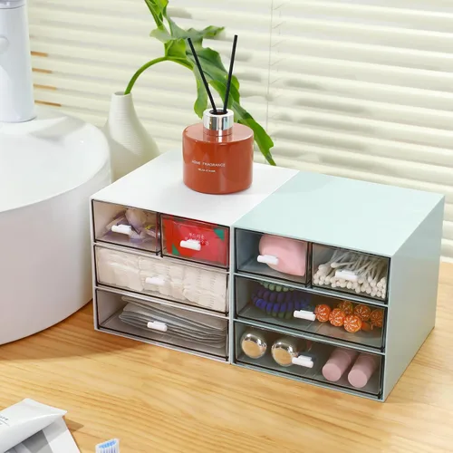 Vista 5 de MILULUGO Organizador de maquillaje con 4 cajones, organizador de escritorio, caja de almacenamiento de cosméticos para esmalte de uñas, lápiz