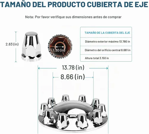 Vista 5 de Cubierta de eje de 1.299 in cromada con rosca estándar con 2 cubiertas de rueda de eje delantero, tapas de cubo extraíbles para semirremolque