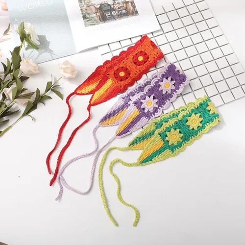 Vista 7 de CHLINS Diademas elásticas de ganchillo hechas a mano con margaritas florales – 3 unidades de diademas de punto bohemio para mujeres y niñas