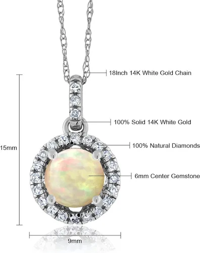 Vista 4 de 0,73Ct Cabujón redondo blanco de Etiopía Ópalo Blanco Diamante 14K Colgante De Oro Blanco