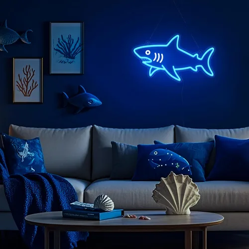 Vista 6 de CoolGift Mart Letrero de neón de tiburón, luz LED regulable de tiburón, decoración de pared de animales, regalo de Navidad, regalo de elefante