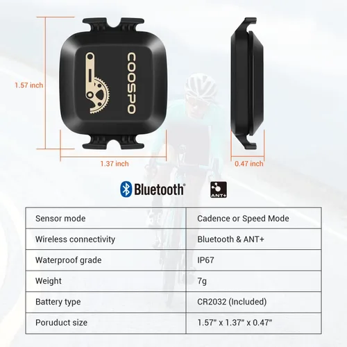 Vista 6 de COOSPO Sensor de cadencia y velocidad para ciclismo, Bluetooth inalámbrico y sensor de RPM de bicicleta ANT+ para computadoras de ciclismo