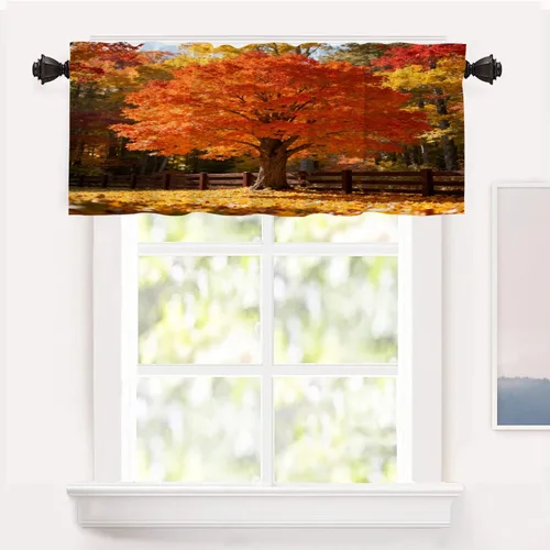 Vista 62 de Shrahala Orange Autumn Autumn Blackout Curtain Tiers, Fall Kitchen Valance Light Blocking Tier Drapes with Rod Pocket, 2 Pack 26 X 24 in