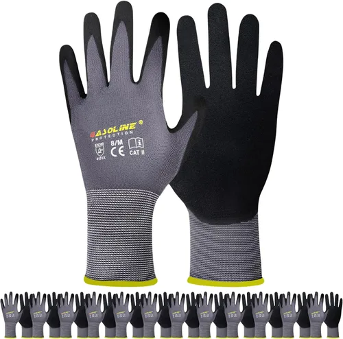 Vista 7 de Gasoline Work Gloves MicroFoam Nitrile Coated-12 Pairs,Seamless Knit Nylon&Spandex Gloves,Grey Work gloves