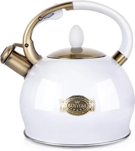 Vista 12 de SUSTEAS Tetera Silbante para Estufa - Tetera de Té de Acero Inoxidable Grado Alimenticio con Mango Ergonómico de Toque Frío, Con 1 Guante de Negro