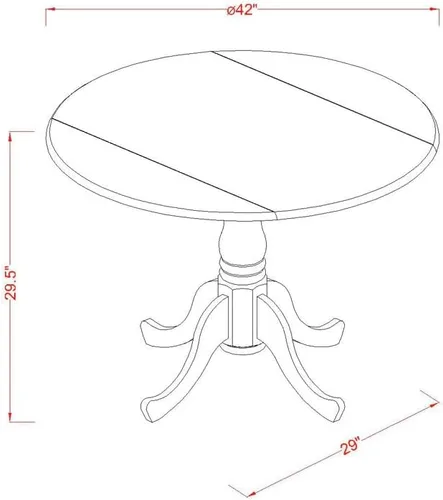 Vista 9 de East West Furniture DLDU5-BLK-W - Juego de mesa de comedor de 5 piezas para 4 personas, incluye una mesa de cocina redonda con gotas y 4 sillas