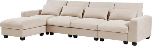 Vista 4 de Moderno sofá seccional grande en forma de L, sofá convertible con diván reversible para sala de estar