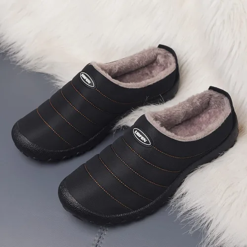 Vista 2 de UBFEN - Pantuflas cálidas de invierno para hombre y mujer con forro de felpa mullida, zapatos de casa con suela de caucho antideslizante