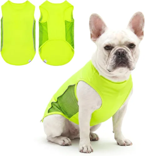 Vista 29 de Camiseta para perro con protección solar UPF 50+, paquete de 2 chalecos ligeros sin mangas para perros pequeños y niñas, tiras reflectantes, ropa