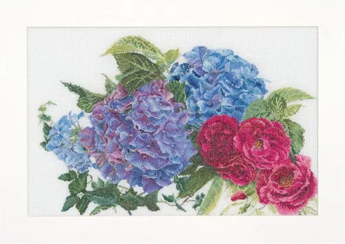 Vista 8 de Thea Gouverneur - Kit de punto de cruz contado, hortensia azul, Aida, 16 unidades, kits de bordado para adultos, manualidades, hilos de bordado DMC