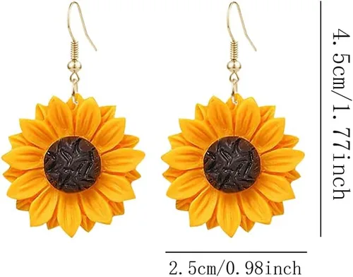 Vista 2 de ANXIN STORE - Colgante único de girasol 3D simple para mujeres y niñas, esmalte amarillo margarita girasol, aretes de personalidad, regalos