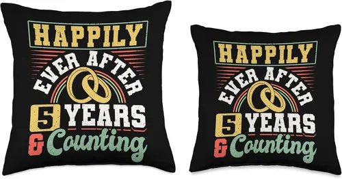 Vista 3 de Married Couples Matching Apparel JM0 5th Wedding Anniversary Happily Ever After 5 Years and Throw Pillow, 16x16, Multicolor