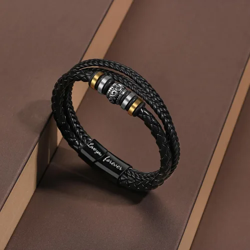 Vista 4 de JoycuFF Men Leather Bracelet Gifts for Birthday Christmast Braided Bracelet for Boyfriend Son Grandson Brother Son 7.58.59 inches Wristband