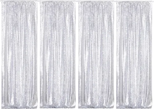 Vista 31 de Poise3EHome - Cortinas de lentejuelas con purpurina champagne, 2 piezas de 2 x 8 pies, paneles de purpurina para fiesta de Halloween, fiesta