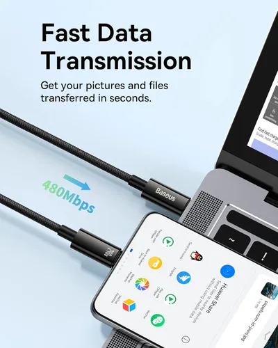 Vista 6 de Baseus Cable USB C, 240 W PD 5A de carga rápida USBC a USBC, cable de carga tipo C de aleación de zinc trenzado para iPhone 17 16 Pro/Plus/Pro Max