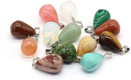 Vista 9 de LE SKY 20 colgantes de piedra natural, redondos, forma de gota de agua, ágata, cristal curativo, dijes de piedra curativa, bricolaje para hacer joyas