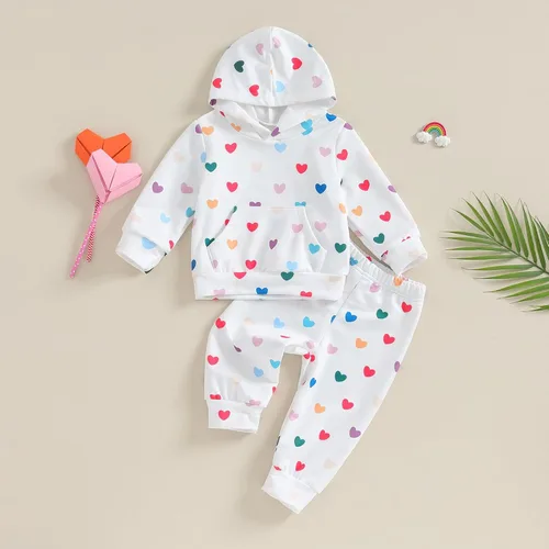 Vista 2 de Karwuiio Conjunto de 2 piezas para bebé recién nacido, sudadera con capucha y pantalones, ropa de otoño e invierno
