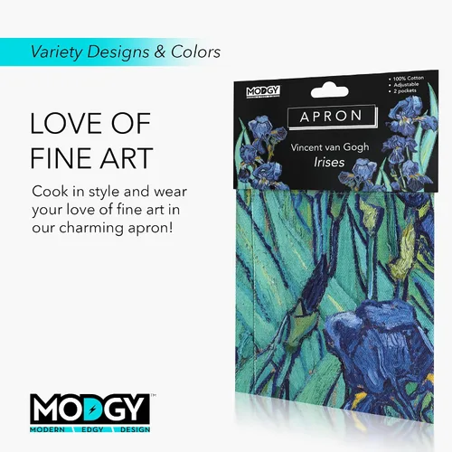Vista 5 de MODGY Delantal con bolsillos para mujer, algodón, hornear, cocinar, Van Gogh Irises