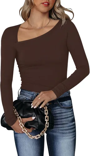 Vista 2 de REORIA Body de manga larga con cuello asimétrico y elegante para mujer