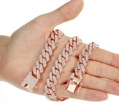 Vista 6 de Saintda Cadena de eslabones cubanos para hombres y mujeres, collar cubano de Miami, cadena de diamantes brillantes, joyería de hip hop con caja