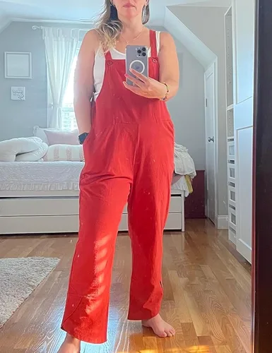 Vista 3 de Omoone Overol holgado sin mangas con tirantes para mujer, overol casual de verano, con bolsillos