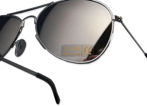 Vista 2 de Gafas de sol con lente de espejo unidireccional, cromadas de aviador, con bolsa de microfibra, plateado