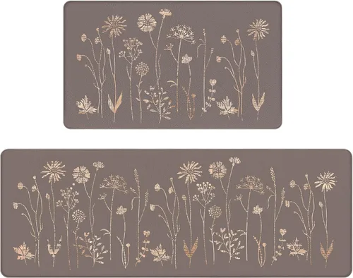 Vista 10 de Rempry - Juego de 2 alfombrillas de cocina con flores coloridas para el piso, alfombras de cocina antideslizantes y juego de tapetes, alfombrilla