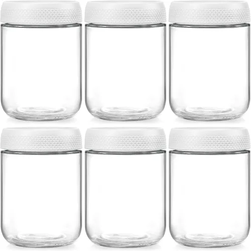 Vista 13 de NETANY Paquete de 6 tarros de vidrio de 16 onzas con tapas herméticas, recipientes de avena con tapas, tarros de ensalada Mason de boca ancha
