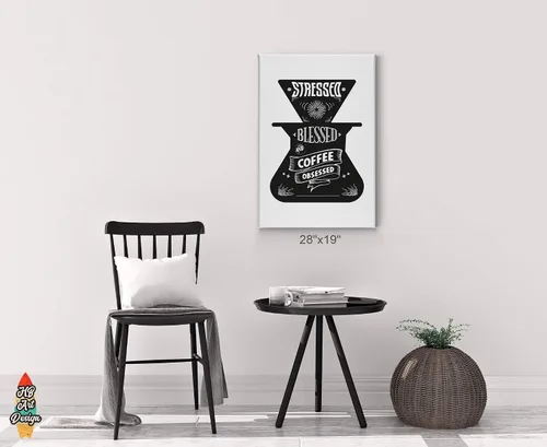 Vista 3 de Coffee Decor V52 - Lienzo decorativo para pared, diseño de cafeína