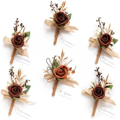 Vista 50 de Ling's Moment Boutonniere para Hombres Boda, Juego de 6, Novio y Padrinos Boutonniere para Boda Regreso a Casa Halloween Ceremonia Aniversario, Cena