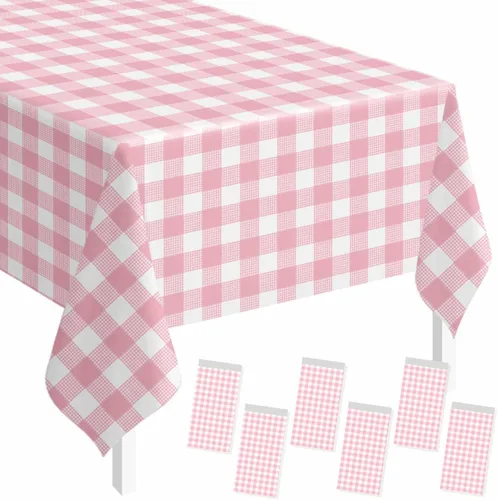 Vista 51 de SietDESEO - Paquete de 2 manteles a cuadros azul y blanco, 54 x 108 pulgadas, mantel premium desechable de plástico para picnic, diseño gingham
