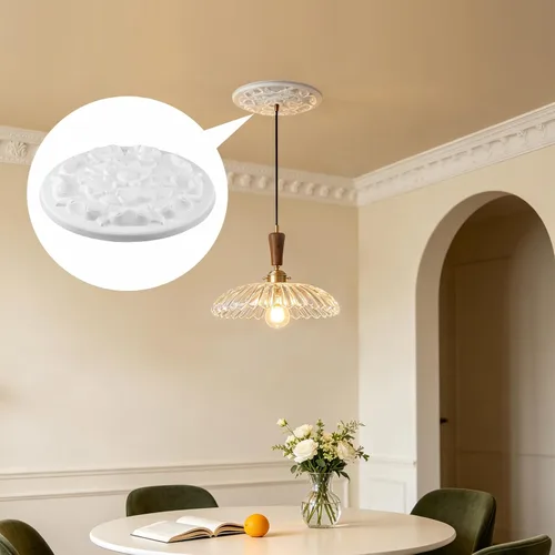 Vista 4 de Ceiling Medallion 9-3/4"OD Decorative PU Cover for Chandelier Fans,White white-9.65"OD