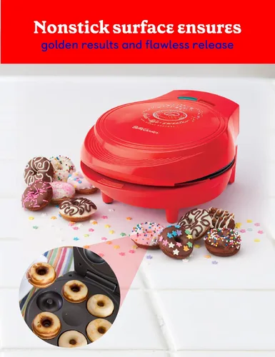 Vista 5 de BETTY CROCKER Donut Maker, Mini Donut Maker with Nonstick Surface, Mini Donut Maker Machine with Cool Touch Handle & Makes 7 Delicious Fresh Donuts