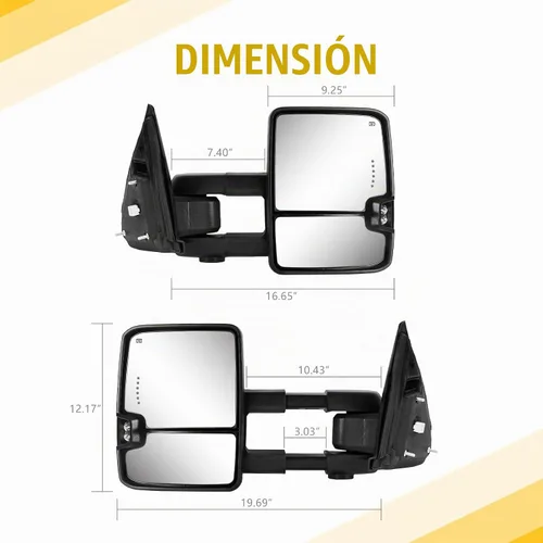 Vista 9 de Espejos de remolque para Dodge Ram 1500 2002-2008, Dodge Ram 2500 3500 2003-2009 con función de vidrio eléctrico calentado, luz de señal de giro