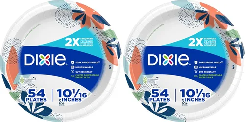 Vista 15 de Dixie Platos de papel grandes, 10 pulgadas, 54 unidades, 2 veces más fuertes, aptos para microondas, a prueba de remojos, resistentes a cortes