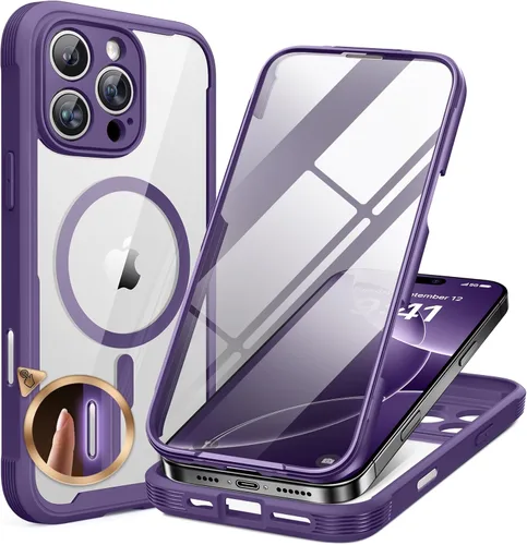 Vista 143 de Miracase - Funda magnética para iPhone 13 Pro Max de 6.7 pulgadas (compatible con MagSafe), transparente, completo, protector de pantalla de vidrio